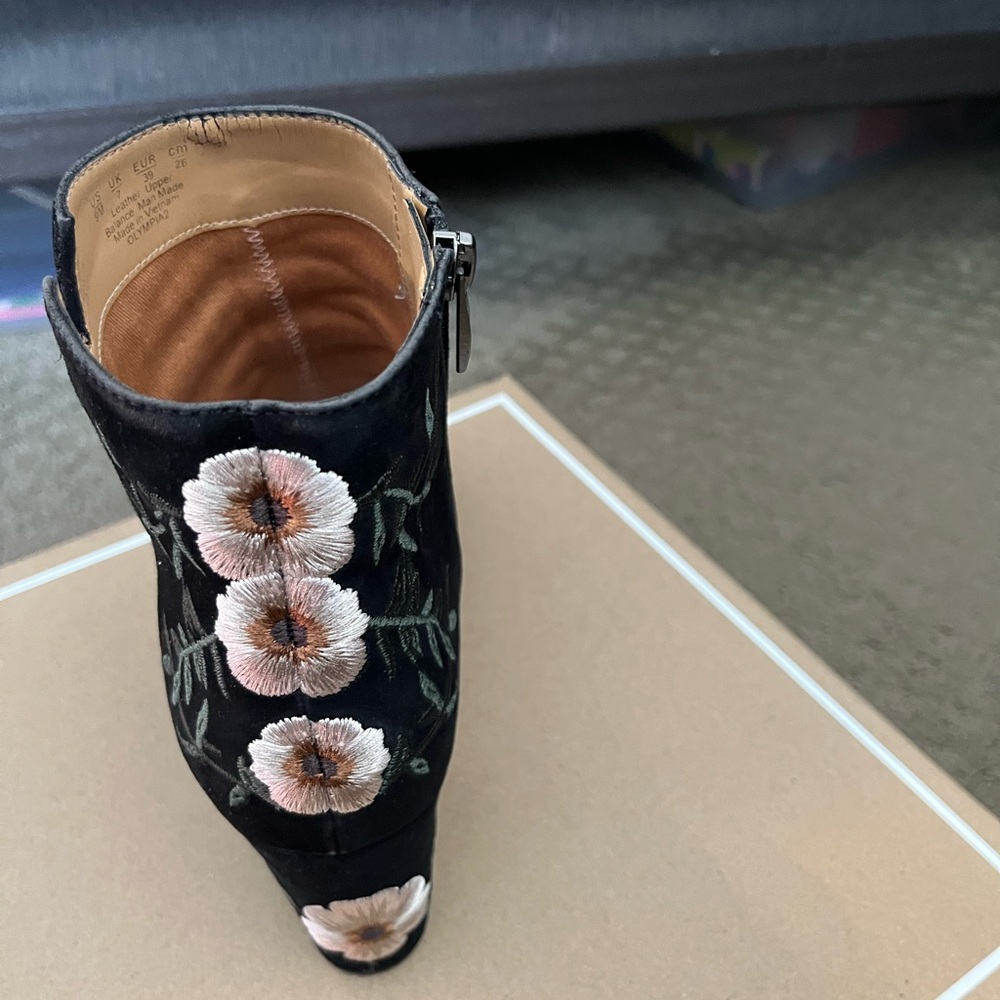 Franco Sarto Black and Cream Ankle Booties
